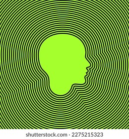 Concentric abstract woman profile. Silhouette of girl head. Optical illusion. Vector illustration isolated on white background.