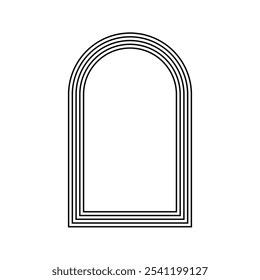 Concentric arch frames isolated on white background. Geometric arc shapes in trendy boho or art deco style. Door or gate, window or portal framework. Vector graphic illustration.