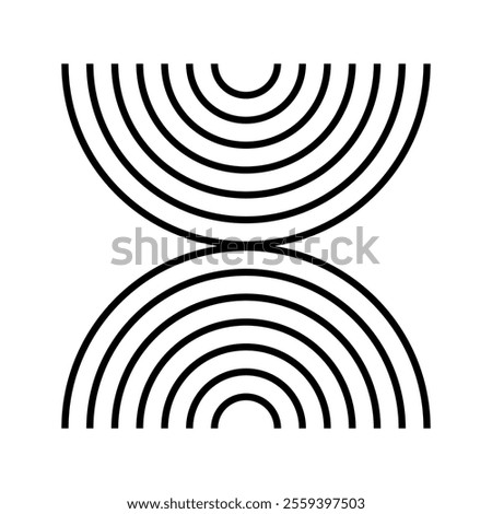 Concentric arch lines isolated on white background. Simple geometric figures in trendy boho style. Minimalistic design element for modern templates. Vector graphic illustration.