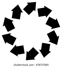 Concentric arrows symbol to illustrate rotation, gyration, torsion, turning concepts