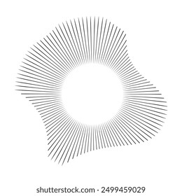 Concentric audio rhythm line radial circle sound wave dynamic set. Radial signal, pulse or vibration element. Depicting audio music.