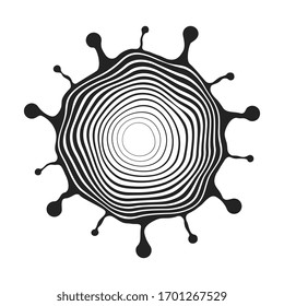líneas onduladas en negro concéntrico que forman una forma orgánica abstracta redondeada. líneas de semitonos de diferente espesor. elemento vectorial para diseño