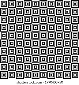 concentric black and white squares, seamless monochrome vector pattern