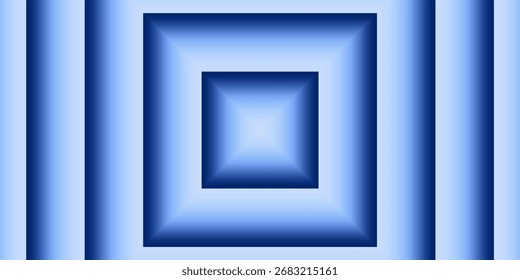 Cuadrados azules concéntricos con gradiente sutil que crean una sensación de profundidad y perspectiva.