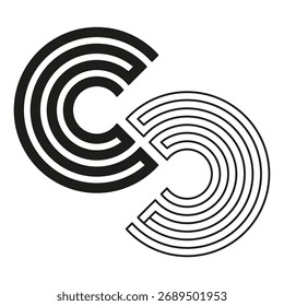 Arco circular concéntrico. Forma redonda blanca negra. Símbolo óptico del Vector de la letra C. Logotipo geométrico Abstractas. EPS 10.