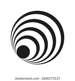 Concentric circle design. Optical illusion shape. Black round graphic. Abstract vector concept.