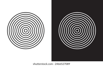 Concentric circle element. Black and white color ring. Abstract vector illustration for sound wave, Monochrome graphic. isolated on White and black  background. EPS 10