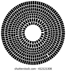 Concentric circle element made of rectangles. Geometric circle design.