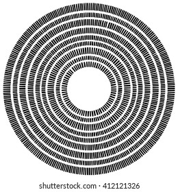 Concentric circle element made of rectangles. Geometric circle design.