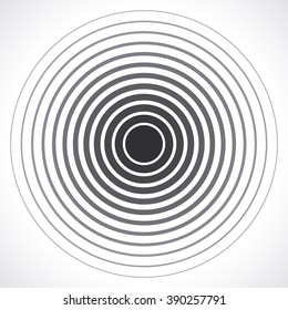 Concentric circle elements. Vector illustration for sound wave. Black and white color ring. Circle spin target. Radio station signal. Center minimal radial ripple line outline abstractionism