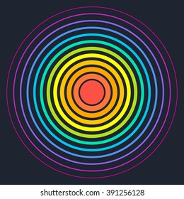 Concentric circle elements. Vector illustration for sound wave. Different color ring. Circle spin target. Radio station signal. Center minimal radial ripple line outline abstractionism