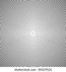 Concentric circle elements. Vector illustration for sound wave. Black and white color ring. Circle spin target. Radio station signal. Center minimal radial ripple line outline abstractionism