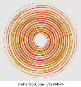 Concentric circle elements. Vector illustration for sound wave. Different color ring. Circle spin target. Radio station signal. Center minimal radial ripple line outline abstractionism