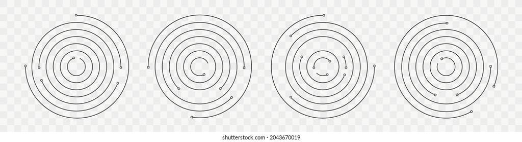 Concentric circle geometric vector elements. Circular and radial spiral. Abstract round swirl line background for your design.