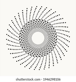 Fondo de espiral media tonificante de círculo concéntrico. Dosis circulares y radiales helix. Marco de círculo abstracto con puntos. Espiral, giratoria, elemento de diseño de puntos giratorios para diversos propósitos.