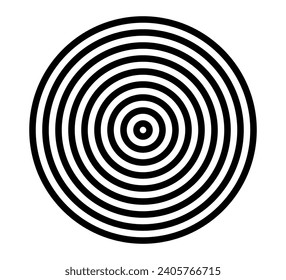 Icono de círculo concéntrico. Anillos circulares en blanco y negro. Ola sonora, radar, objetivo. Elemento de línea redonda. Resumen gráfico monocromo. Ilustración vectorial aislada en fondo blanco.