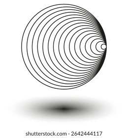 Concentric circle icon. Floating sphere shape. Drop shadow illusion. Vector black object.