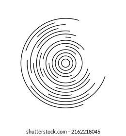 Concentric circle. Concentric line circle. Broken spiral. Round line pattern. Ripple circular shape. Vortex geometric sonar. Design of graphic on white background. Vector.