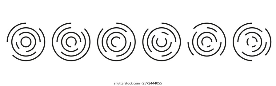 Concentric circle. Minimalist radial ripple effect with thin geometric lines. Abstract shockwave icon with concentric curved lines