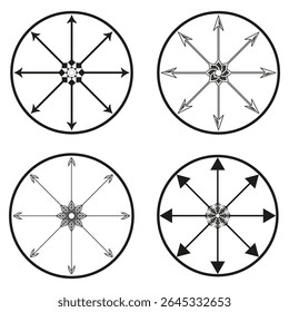 Padrões de círculo concêntrico. Projeto radial spoke. Vetor redondo gráfico. Ilustração de elemento geométrico.