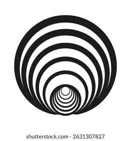Anillos de círculo concéntricos. Túnel circular negro. Forma de profundidad Abstractas. Arte de ilusión de Vector.