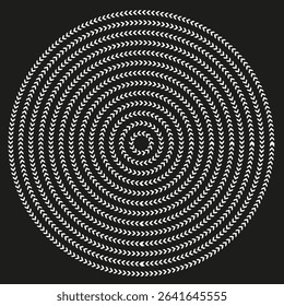 Concentric circle rings. Vector radial pattern. Monochrome illusion shape. Black background depth.