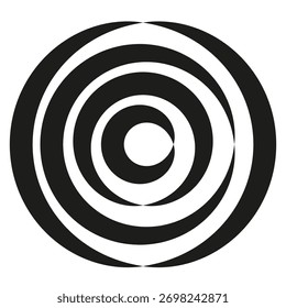 Concentric circle symbol. Bold swirl shape. Abstract spiral Vector. Black white motion. EPS 10.