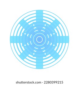 Concentric circles with arrows pointing to the center. Blue sonar waves. Signal source isolated on white background