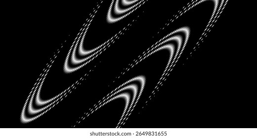 Círculos concêntricos com linhas pontilhadas quebradas isoladas no fundo branco. Ícones circulares de ondulação. Ondas de som, ondas sonoras, ondas de sol, sinais de sinais. Ilustração gráfica vetorial.