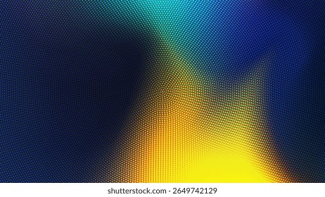 Concentric circles of color create a mesmerizing abstract design filled with vibrant blues, yellows, and greens against a dark background. The pattern captures attention with its depth and movement.