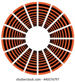 Concentric circles of colored segments are shrinking toward the center