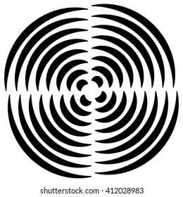 Concentric circle(s) cut in quarter - abstract monochrome radiating element