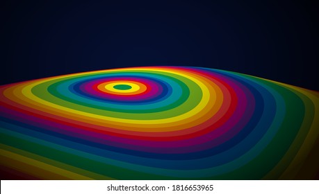 Concentric circles deformed as if they were rainbow-colored targets. Abstract geometric colorful vector banner and background