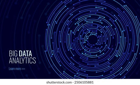 Concentric Circles Digital Tech Circuit Pattern. Technology Background of Circular Lines and Dot Connections. Abstract Circle Big Data Transmission Internet Network. Vector Illustration.