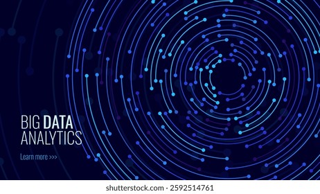 Concentric Circles Digital Tech Circuit Pattern. Technology Background of Circular Lines and Dot Connections. Abstract Circle Big Data Transmission Internet Network. Vector Illustration.