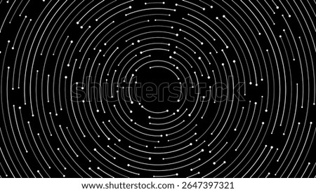 Concentric Circles Digital Tech Circuit Pattern. Technology Background of Circular Lines and Dot Connections. Abstract Circle Big Data Transmission Internet Network. Vector Illustration.