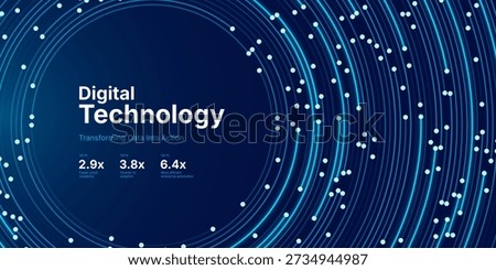 Concentric Circles Digital Tech Circuit Pattern. Technology Background of Circular Lines and Dot Connections. Abstract Circle Big Data Transmission Internet Network. Vector Illustration.