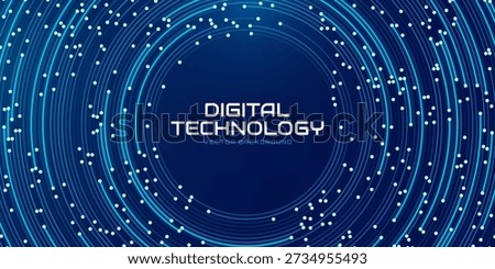 Concentric Circles Digital Tech Circuit Pattern. Technology Background of Circular Lines and Dot Connections. Abstract Circle Big Data Transmission Internet Network. Vector Illustration.