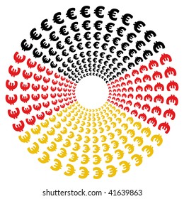 Concentric circles of euro symbols with German flag illustration