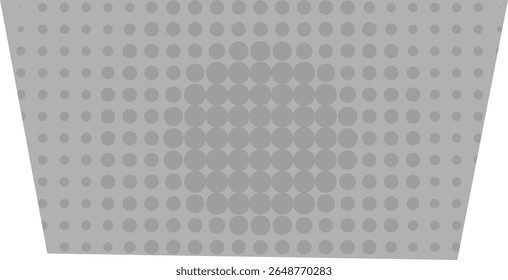 Concentric circles form a geometric halftone pattern in a trapezoid shape. Circular dots create a textured visual effect with a symmetrical layout. Cartoon vector illustration.