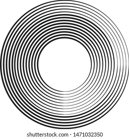 Concentric circles geometric element. Radial, radiating circular graphic.