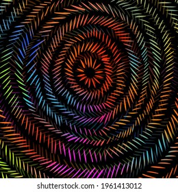 Concentric circles hatching lines abstract multicolored background. Hatching in a circle. Vector illustration