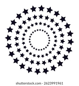 Concentric circles made of five pointed stars gradually increasing in size, forming a mesmerizing spiral pattern against a white background