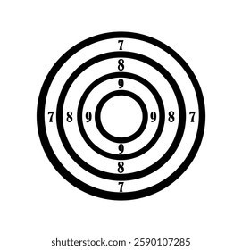 Concentric circles with numbers on white background. Graphic style. Concept of precision and accuracy. Vector illustration