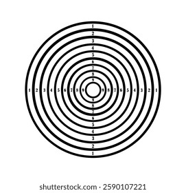 Concentric circles with numbers for target practice, minimalist style, on white background. Concept of precision and accuracy. Vector illustration