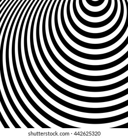 Concentric circles, ovals. Radial, radiating circles pattern. Ripple, radiation effect. Monochrome geometric pattern.