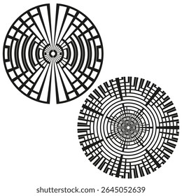 Concentric circles pattern. Abstract spiral design. Vector radial texture. Black white target.
