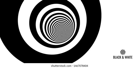 Concentric circles pattern. Black and white design with optical illusion. Abstract striped background. Vector illustration. 
