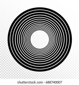 Concentric circles. Progressive line weight. Vector design element on transparent background.