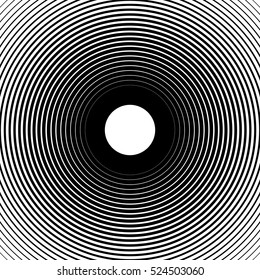 Concentric circles, radial lines pattern(s). Monochrome abstract element(s)